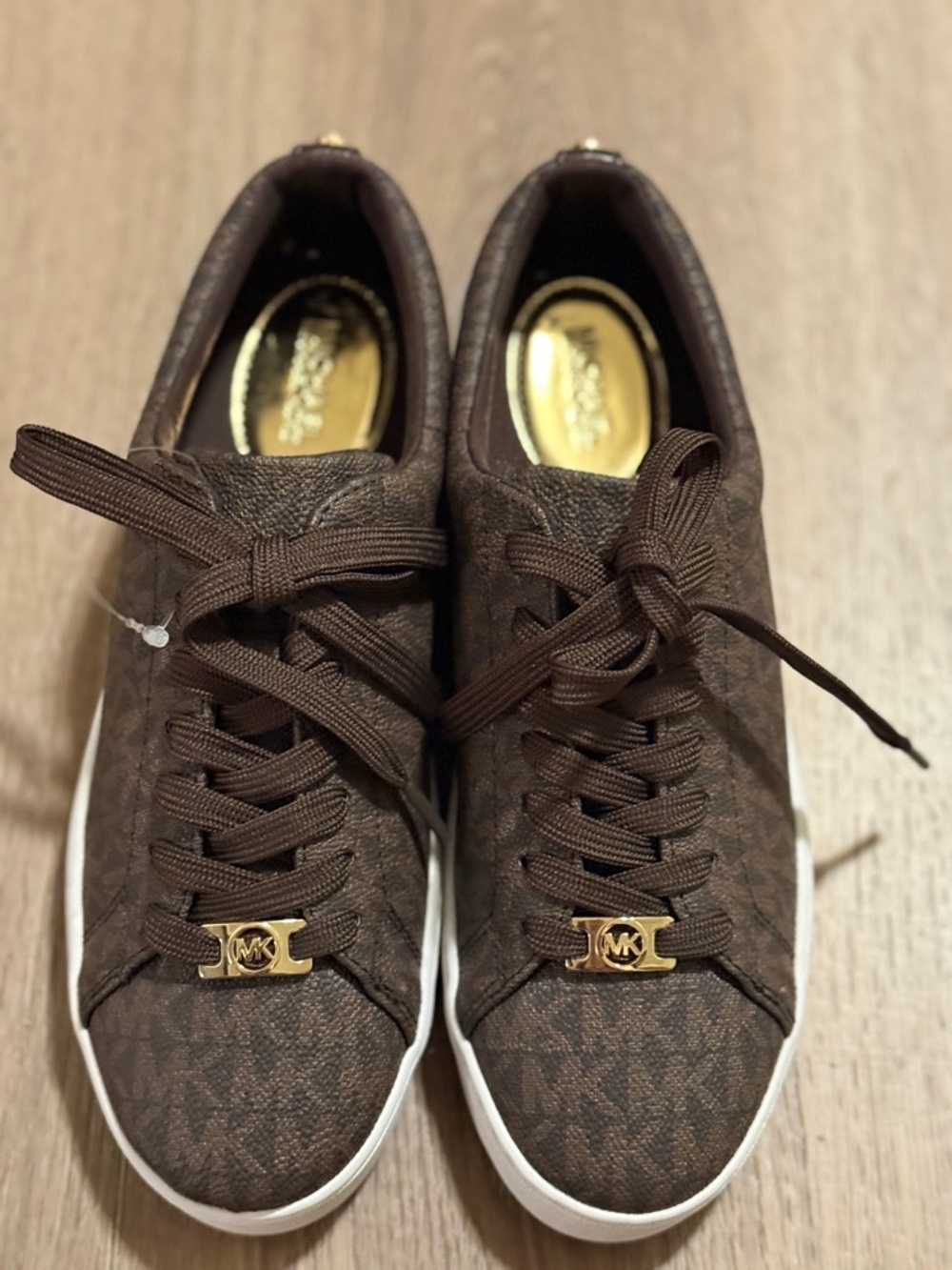 Michael Kors Chocolate Brown MK Logo Low-Top Sneakers - Picture 5 of 12